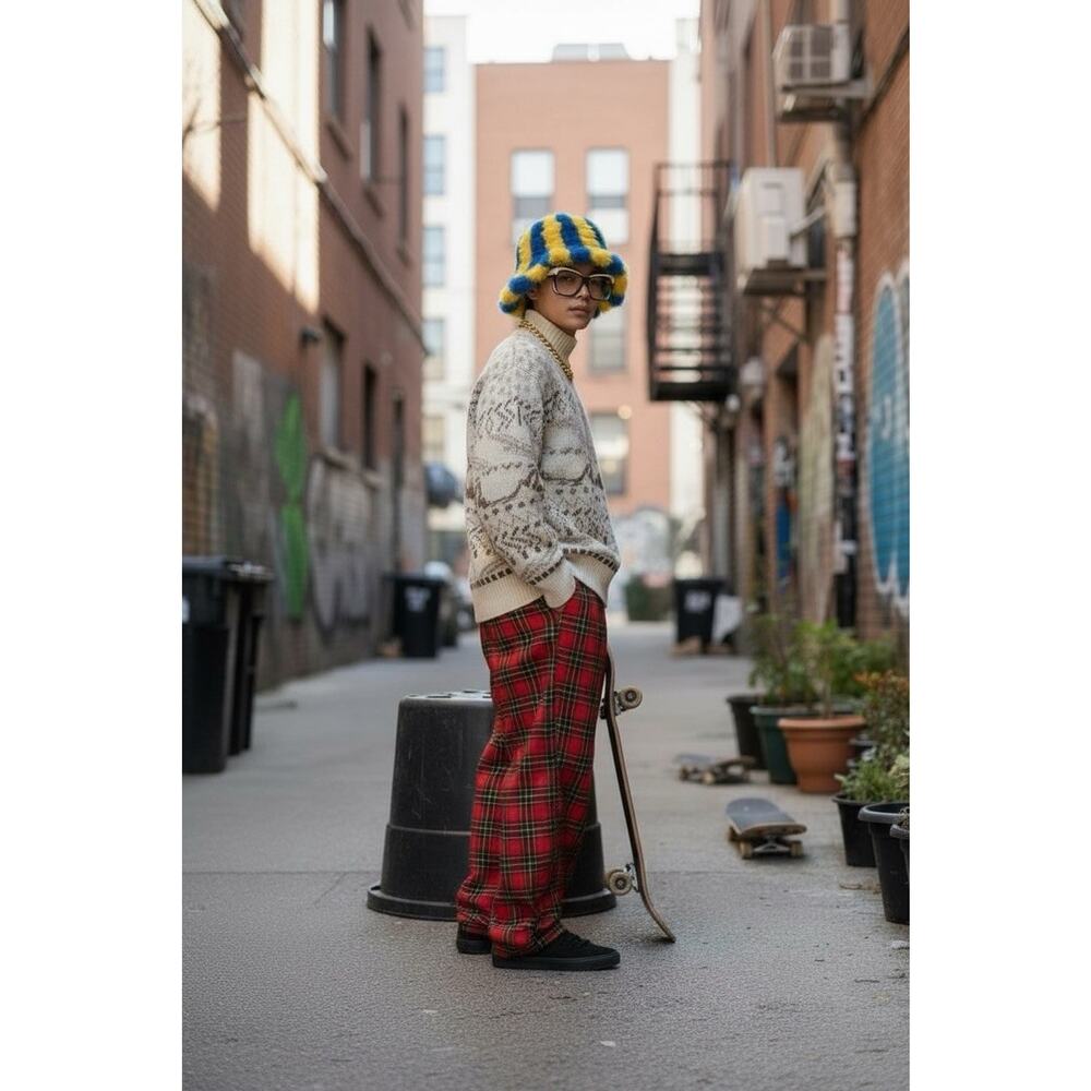 American Vintage 80s 90s Sweater M Streetwear Hip Hop Dad Geometric Grandpacore - Picture 4 of 9